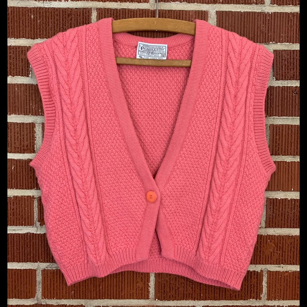 VTG Pendleton Pink Knit Crop Button Sweater Vest